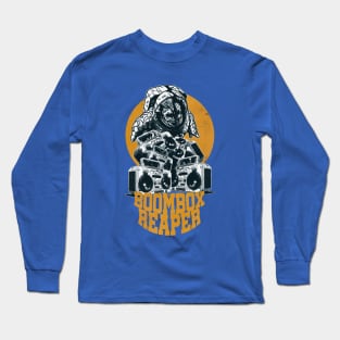 Yellow Boombox Reaper - Skull-Face Astronaut with Boomboxes Long Sleeve T-Shirt